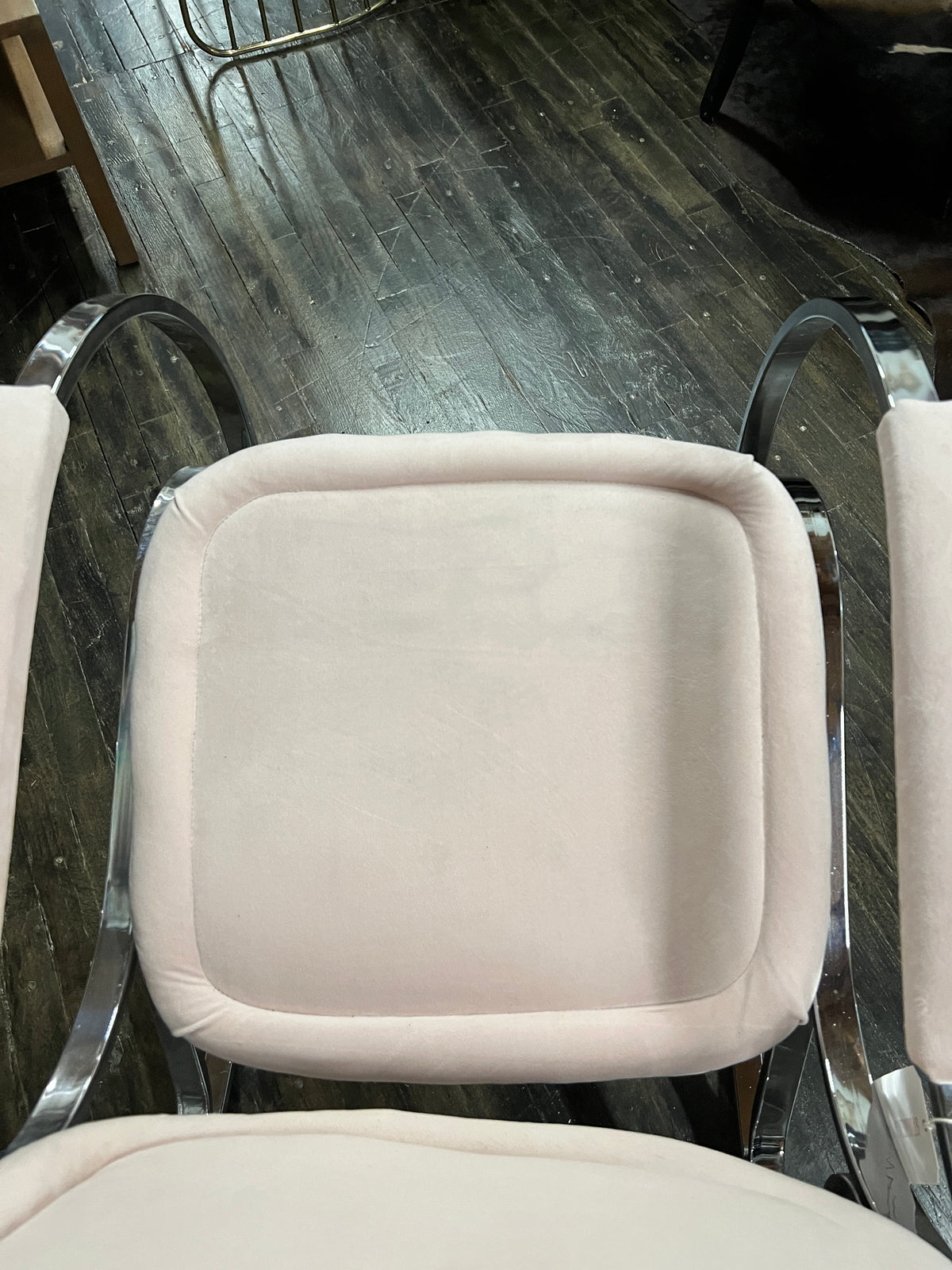 1970's Modernist Chrome Maison Jansen Style Hollywood Regency Rocking Chair with Pink Upholstery