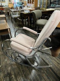 1970's Modernist Chrome Maison Jansen Style Hollywood Regency Rocking Chair with Pink Upholstery