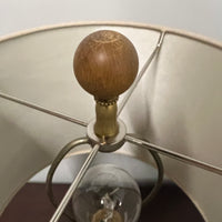 Stunning and unique vintage table lamp. It sits on a wood base. There are 4 crowned asian female faces as part of the base. They appear to be cast in brass or bronze. 