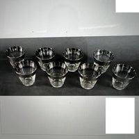 Set of 24 silver "fade rim" Dorothy Thorpe style bar glasses.Set contains: 6 highball glasses' 6 pilsner glasses, 6 rocks glasses,  6 shot glasses,  In excellent condition. This is an excellent, large set of mid-century barware. Would make a great unique wedding gift.  Chicago area.  Pick-up available.