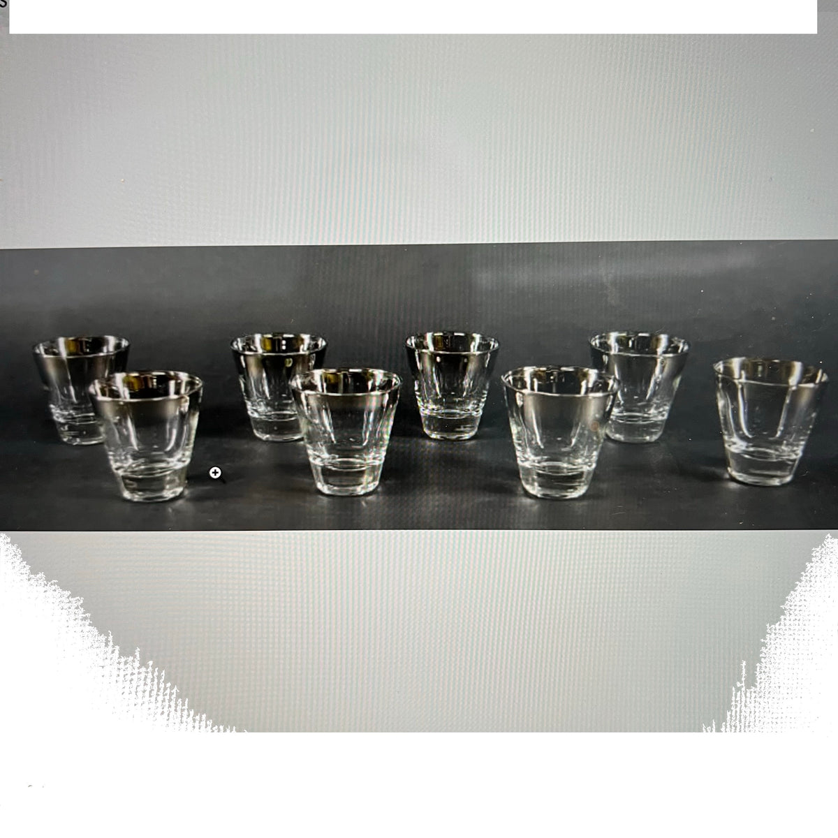 Set of 24 silver "fade rim" Dorothy Thorpe style bar glasses.Set contains: 6 highball glasses' 6 pilsner glasses, 6 rocks glasses,  6 shot glasses,  In excellent condition. This is an excellent, large set of mid-century barware. Would make a great unique wedding gift.  Chicago area.  Pick-up available.
