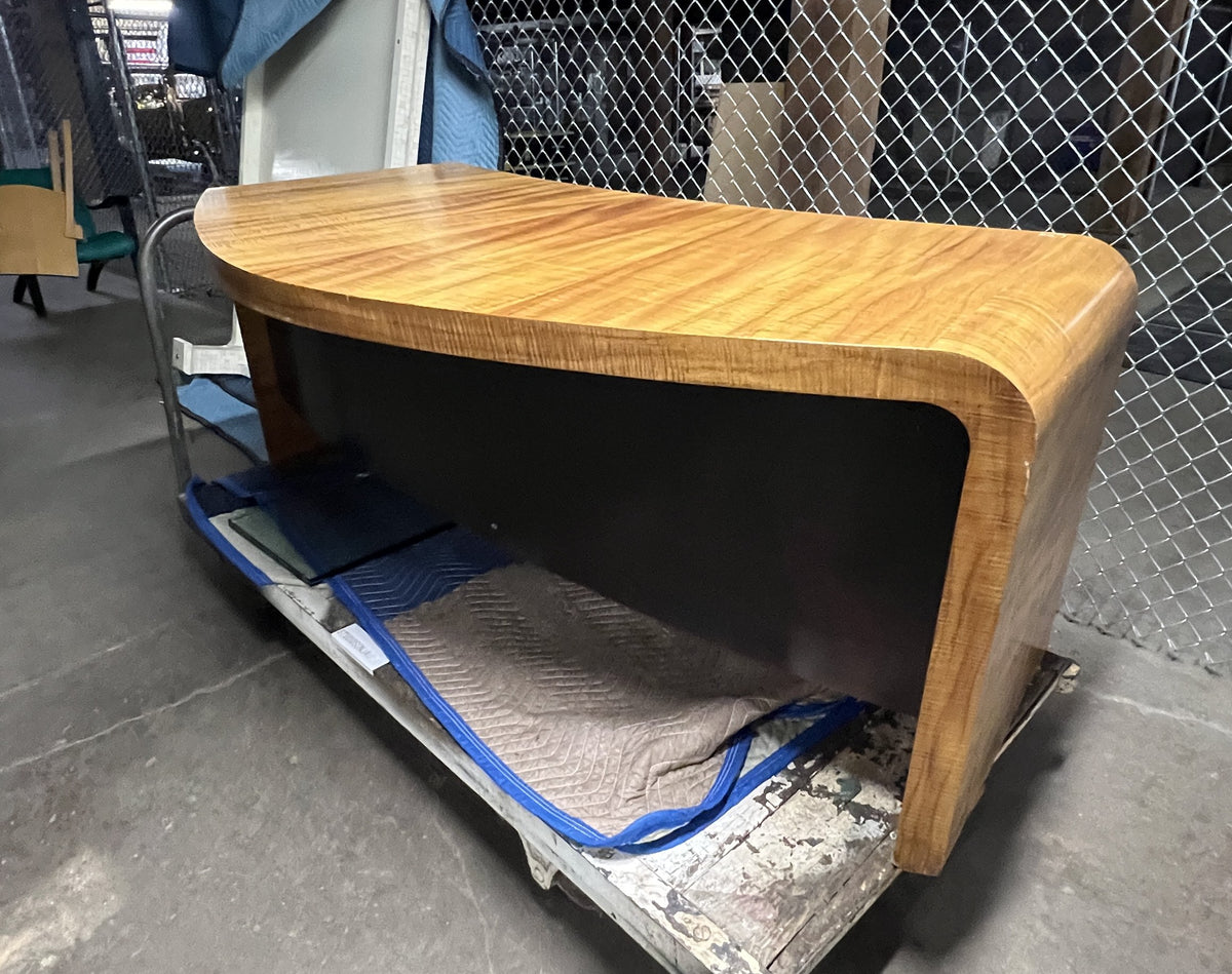 Vladimir Kagan Curved Executive Desk with Exotic Wood Top and Waterfall Sides