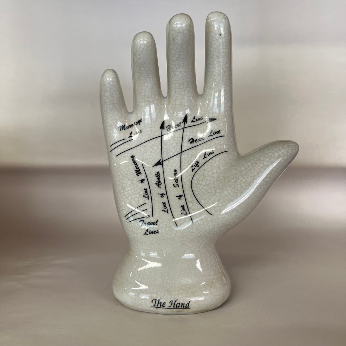 Vintage Palmistry Hand model, ceramic.  Palm reading guide,  Kitschy midcentury decor.