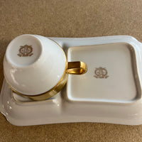 Beautiful 22K gold trimmed snack set by Seyei Japan.  8 cups and 8 plates.    Vintage set.  Some slight wear.