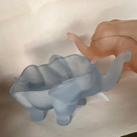Made by Indiana Glass for Tiara, this glass elephant lidded trinket box is as unique as it is functional. Perfect for everything from buttons to jewelry to candy and more. Dates to the 1980s.