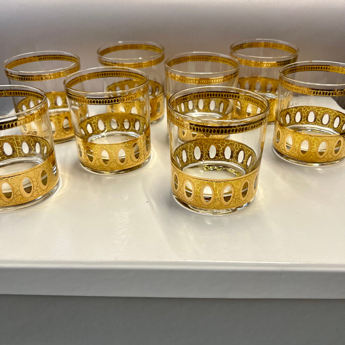 Midcentury Barware - Set of 8 Culver 22K Gold "Antiqua" Rocks Glasses