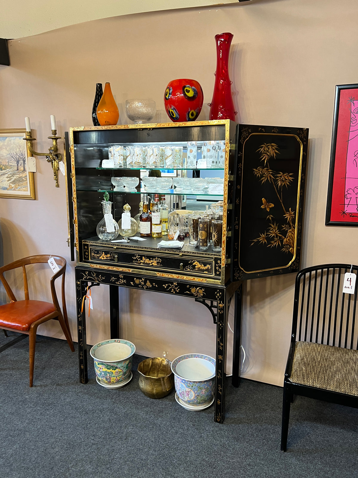 An Oriental George III Lacquer Bar Cabinet from Baker's Stately Homes Collection