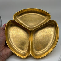 Pickard China, made in USA, 24k gold #742, divided dish - 3 sections, rose and daisy motif, excellent condition, no chips or cracks, post World War II production, approximately 8.25" diameter with scalloped edge.