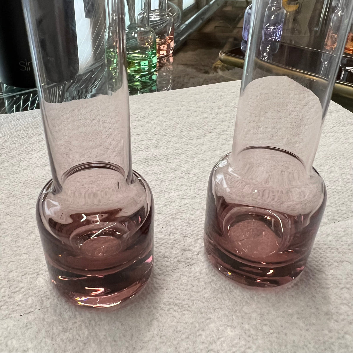 Midcentury Colored Glass Bud Vases (or shot glasses)