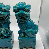 Large and lovely pair of Chinese Foo Dogs, biscuit-turquoise colored male and female foo dogs. &nbsp;Circa 1880