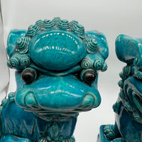 Large and lovely pair of Chinese Foo Dogs, biscuit-turquoise colored male and female foo dogs. &nbsp;Circa 1880