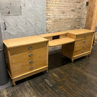 Two chest with a suspended vanity or desk between them, American of Martinsville.  Bleached mahogany.  Chicago