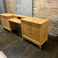 Two chest with a suspended vanity or desk between them, American of Martinsville.  Bleached mahogany.  Chicago