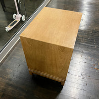 Pair of petite mid-century nightstands with 3 drawers. Made by American of Martinsville, Chinoiserie styling, beautiful brass hardware.  Chicago