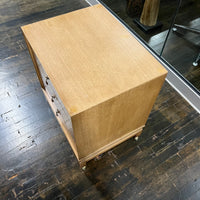 Pair of petite mid-century nightstands with 3 drawers. Made by American of Martinsville, Chinoiserie styling, beautiful brass hardware.  Chicago