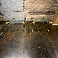 Lovely mid-century side table  with 4 brass legs that support a floating fluted glass top.  In the style and manner of Maison Jansen and P.E. Guerin