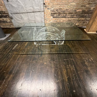 Lucite and glass coffee table, sculptural base, circa 1980s, Hollywood glam.