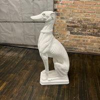 vintage Italian Midcentury white porcelain sculpture, artfully depicting an obedient greyhound dog