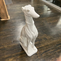 vintage Italian Midcentury white porcelain sculpture, artfully depicting an obedient greyhound dog