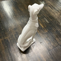 vintage Italian Midcentury white porcelain sculpture, artfully depicting an obedient greyhound dog