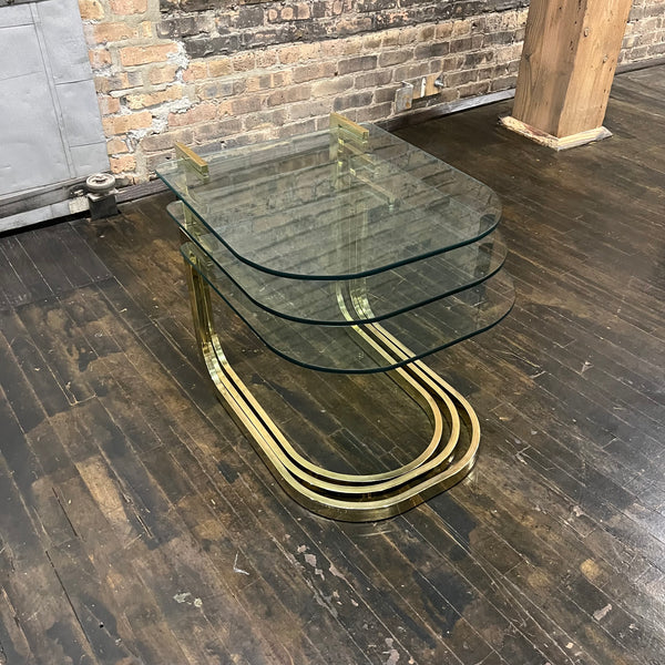 Mid-century glass and brass nesting tables by Design Institute America