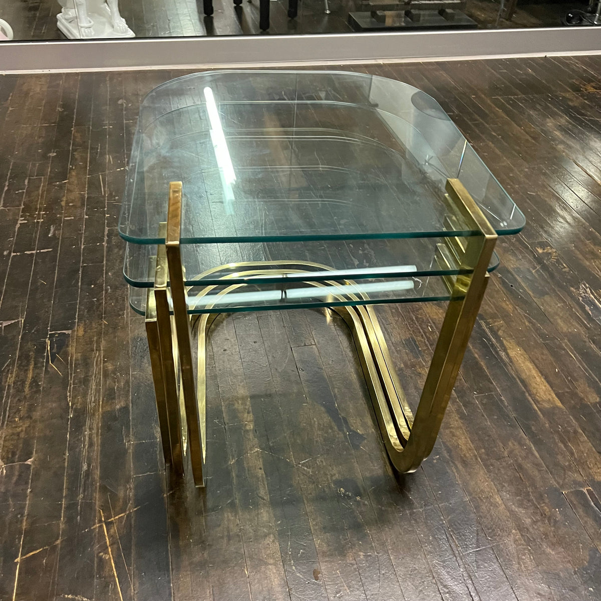 Mid-century glass and brass nesting tables by Design Institute America