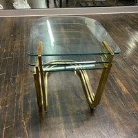 Mid-century glass and brass nesting tables by Design Institute America