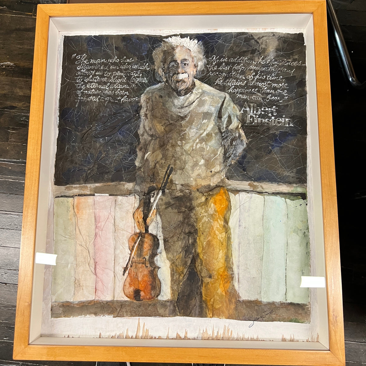Biographical Mixed Media Painting of Albert Einstein by Sam Fink
