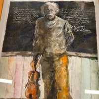 Biographical Mixed Media Painting of Albert Einstein by Sam Fink