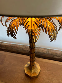 Beautiful and rare pair of 1950’s Warren Kessler (attr) Gilded Palm Tree Table Lamp, Studio Sonja Milan, Chicago, IL