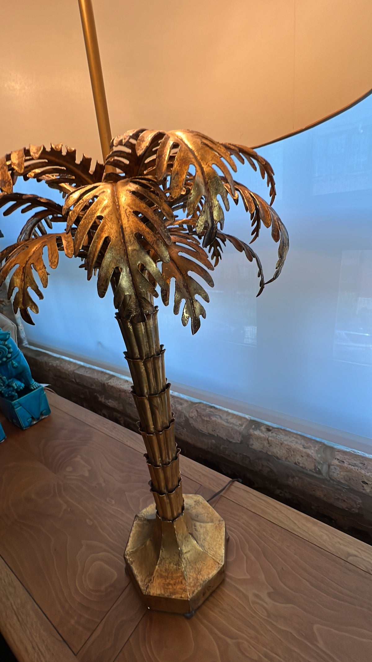 Beautiful and rare pair of 1950’s Warren Kessler (attr) Gilded Palm Tree Table Lamp, Studio Sonja Milan, Chicago, IL