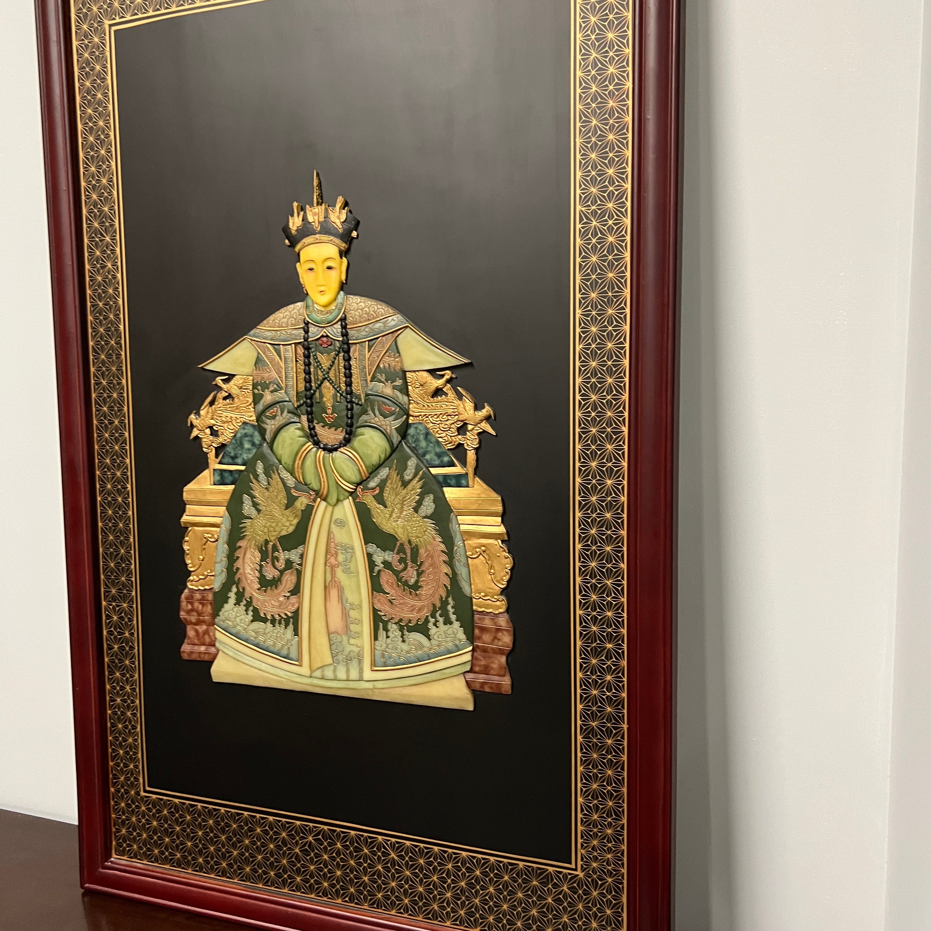 Chinoiserie Style Framed Emperor and Empress Wall Art - Set of 2