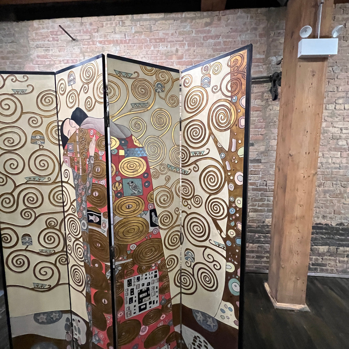 Rare Gilded Room Divider/Screen with Gustav Klimt's "The Embrace"