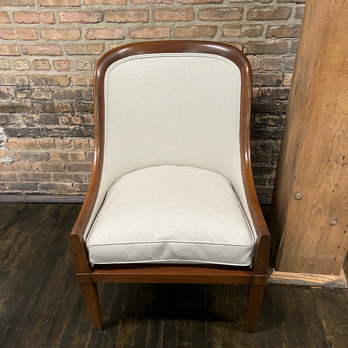 Pair of 1940's Spoon Back Lounge Chairs with Walnut Frames