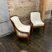 Pair of 1940's Spoon Back Lounge Chairs with Walnut Frames