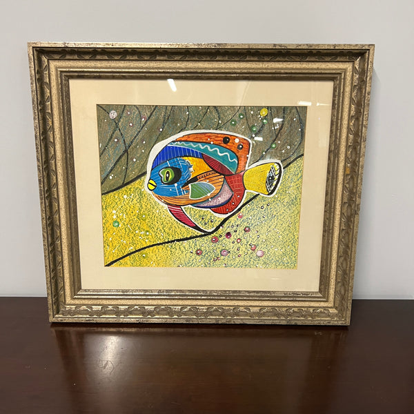 Framed original painting by Ethel Cohen of a colorful tropical fish. &nbsp;Painting sits under glass and mat (cream colored). &nbsp;