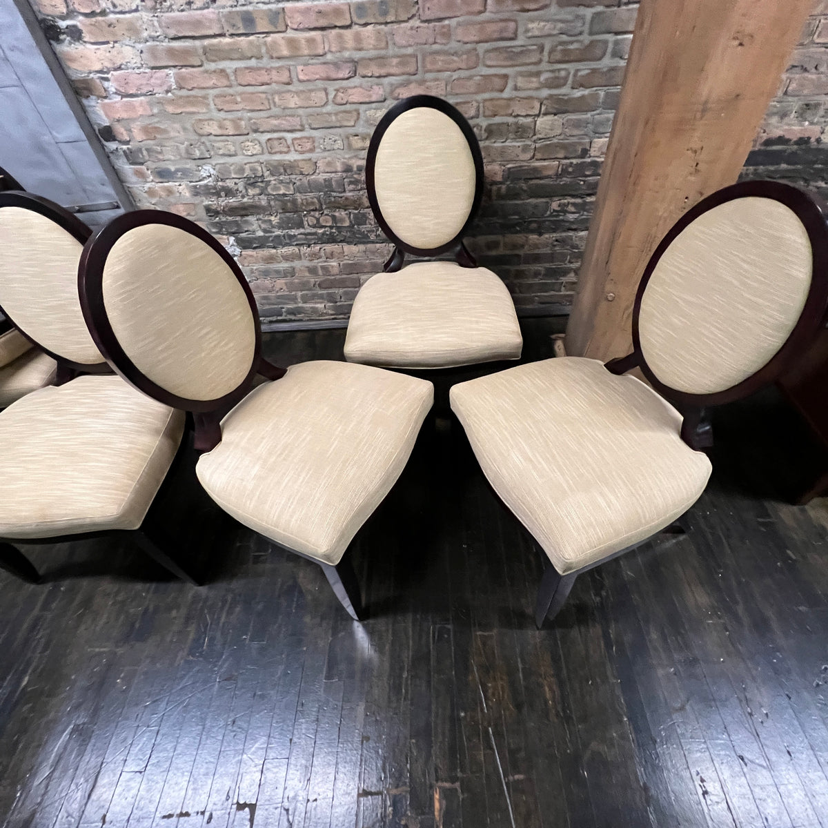 An impressive set of 6 X Back dining chairs designed by Barbara Barry for Baker.   These are super solid, highly quality dining chairs.  Chicago, IL, Studio Sonja Milan