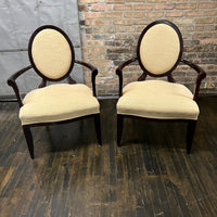 A set of 2 X back dining chairs with arms designed by Barbara Barry for Baker. These chairs are still in production today (and sell for between $3K - $4K per chair). Chicago, IL Studio Sonja Milan