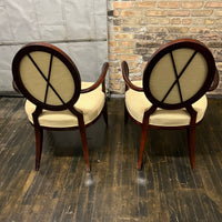 A set of 2 X back dining chairs with arms designed by Barbara Barry for Baker. These chairs are still in production today (and sell for between $3K - $4K per chair). Chicago, IL Studio Sonja Milan