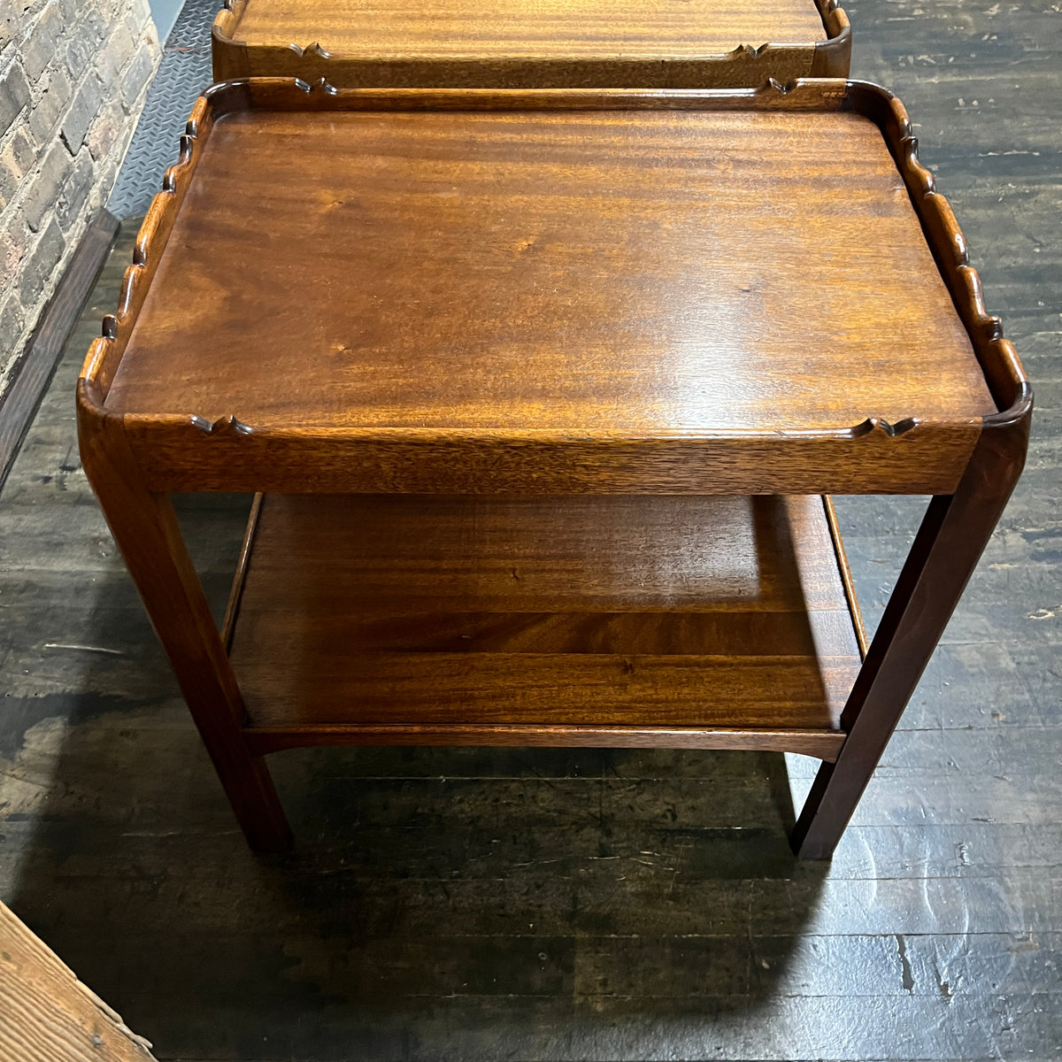 Pair of 1930's Scalloped Edge Walnut Side Tables
