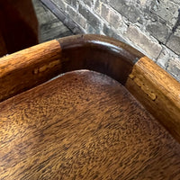 Lovely pair of scalloped edge side tables that appear to be English walnut. They have soft curves, a lower level and amazing patina. Chicago, IL Studio Sonja Milan