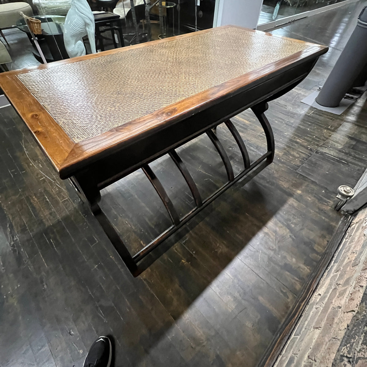 Chinese Colonial Style Desk with Rattan Top