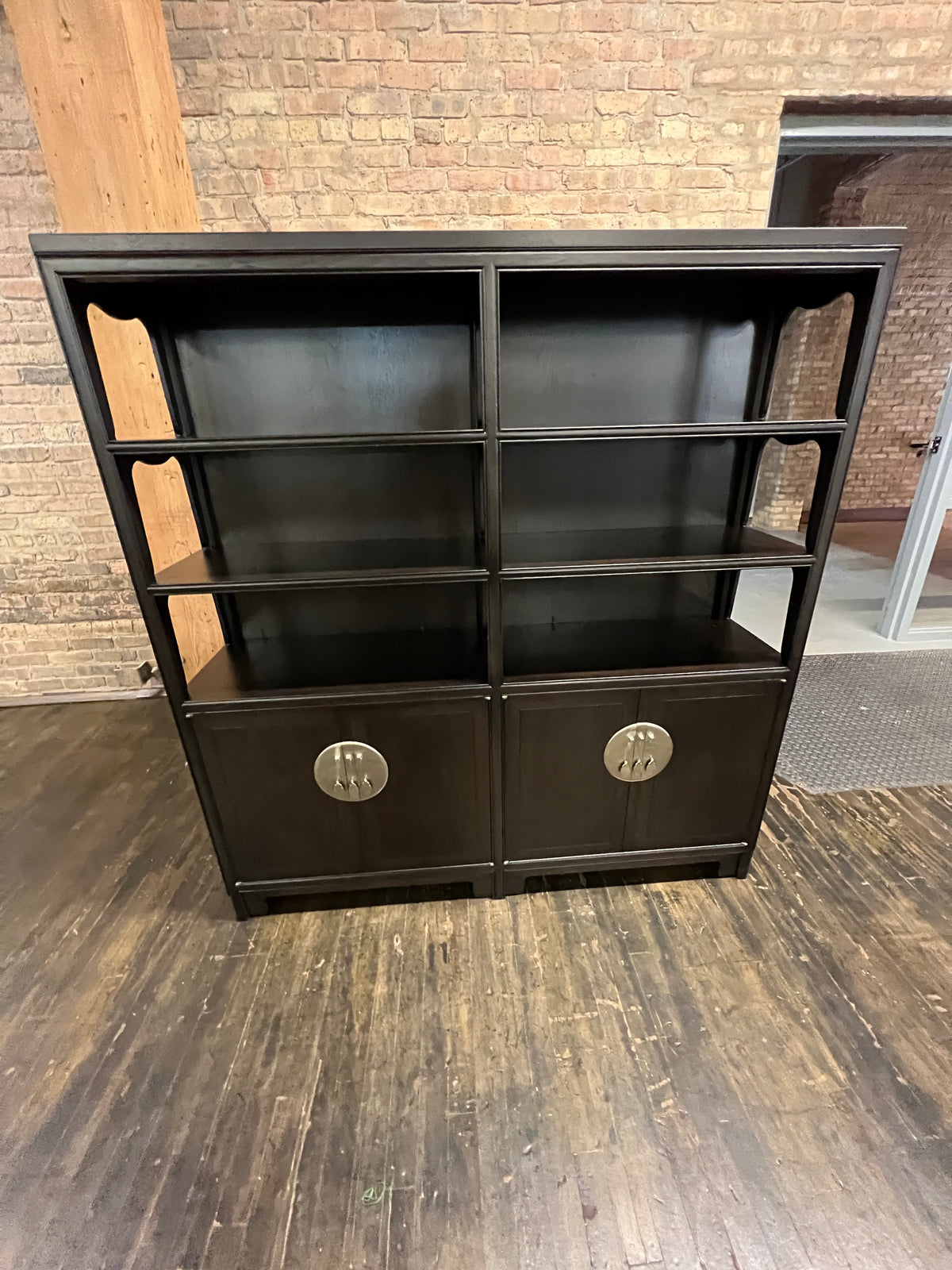 Display Cabinet from  Michael Taylor's Far East Collection for Baker.  Espresso stained, Newly refinished.  Chicago, IL Studio Sonja Milan