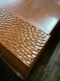 A walnut console cabinet by Berman Rosetti. The piece has 2 doors that slide open to reveal storage inside (one adjustable shelf on either side).  Chicago