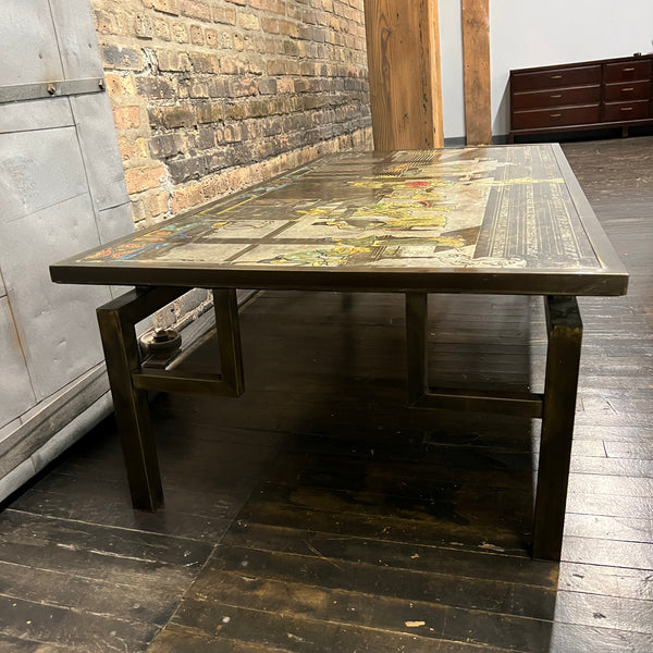 Chin Ying Coffee Table by Philip and Kelvin LaVerne.Etched and patinated bronze and pewter, enameled decoration.  Chicago, IL Studio Sonja Milan