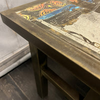 Chin Ying Coffee Table by Philip and Kelvin LaVerne.Etched and patinated bronze and pewter, enameled decoration.  Chicago, IL Studio Sonja Milan