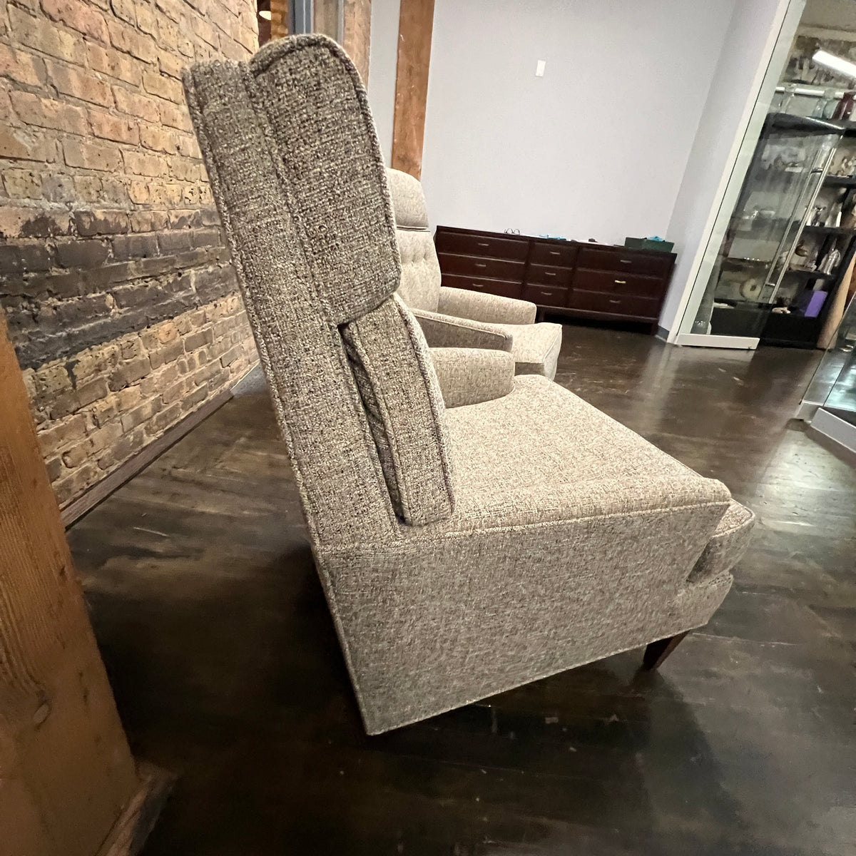 freshly reupholstered pair of 1950's lounge chairs attributed to Edward Wormley for Dunbar.  Studio Sonja Milan, Chicago, IL