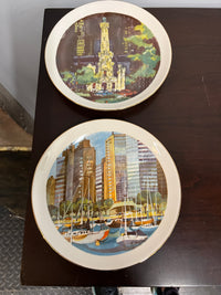 A complete set of collector plates from Continental Bank in the 1970s & 1980s.  They feature the art of Franklin McMahon. The plates show scenes from the City of Chicago. Studio Sonja Milan, Chicago, IL