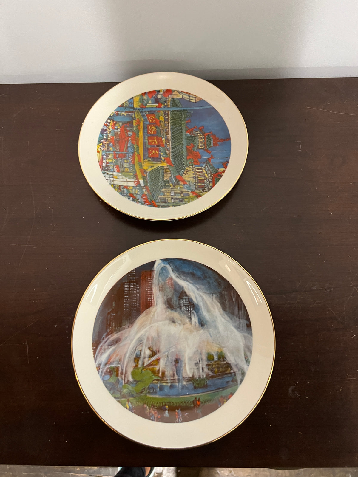 A complete set of collector plates from Continental Bank in the 1970s & 1980s.  They feature the art of Franklin McMahon. The plates show scenes from the City of Chicago. Studio Sonja Milan, Chicago, IL