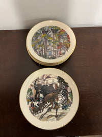 A complete set of collector plates from Continental Bank in the 1970s & 1980s.  They feature the art of Franklin McMahon. The plates show scenes from the City of Chicago. Studio Sonja Milan, Chicago, IL